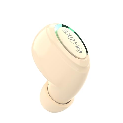 Honcas Single Wireless Bluetooth Earbud with Mic Lightweight in-Ear Headset for Android iOS & Laptop Ideal for Office Driving Students Supermarket & Restaurant Staff (Beige)