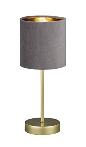Fischer & Honsel | Tischleuchte, Aura | goldfarben| Stoffschirm| grau Samt/innen goldfarben| H: 34,00 cm, D: 13,00 cm| mit Schnurschalter| 1x E14 max. 25 Watt | 50494