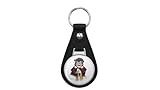 1080 Graphics Sherlock Holmes Doggo Leather Keychain Stainless Steel Ring for Keys, Bags, or Backpacks