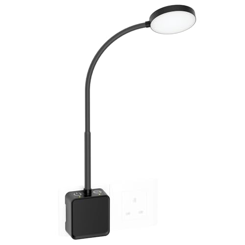 Image of PRINCEWAY Plug in LED Wall Reading Light for Books in Bed, Dimmable LED Black Flexible Bedside Wall Lamp with Power Plug, Two Touch Switches, 3 Lighting Color Modes, 110° Wide Light Angle