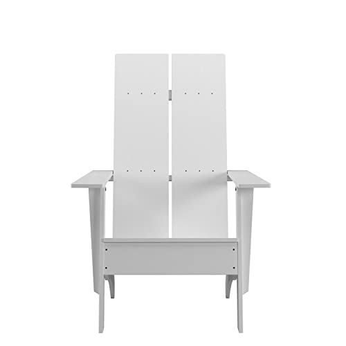 Flash Furniture Sawyer Modern Commercial 2-Slat Back Adirondack Chair - White Commercial All-Weather Poly Resin Lounge Chair #TOP4
