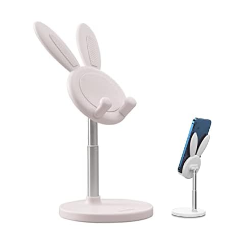 RUITASA Cute Bunny Phone Holder, Adjustable Stand for Nintendo Switch, Compatible with iPhone, iPad, Tablets, Smartphones, White Cover