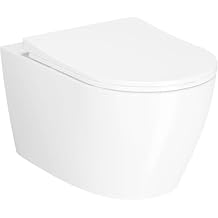Wall Hung Toilet with Modern Wall Mounted Design, Soft Closing Seat, Dual Flush Comfort Height, Ultra Thin Cover, White Raised Edge Toilet Seat
