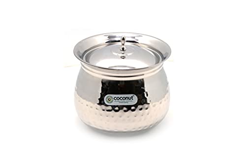 Image of Coconut Stainless Steel - Cookware /Gaze Hammered Handi with Lid-1 Unit - Capacity - 1400 ML