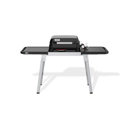Weber Premium Universal-Grilltisch/Für Grills der Serien Slate, Lumin, Q und Pulse, Ausziehbar und höhenverstellbar mit Seitentischen, Kompatibel Works Zubehör, 75,5 x 168 x 56,5 cm