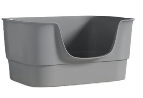 MLTUN MAKAN 猫用トイレ 猫トイレ一体型 大容量 こぼれ防止シャベル付き 深型 お手入れ簡単 消臭・抗菌 猫 多頭飼い 大型開口部 (グレー)