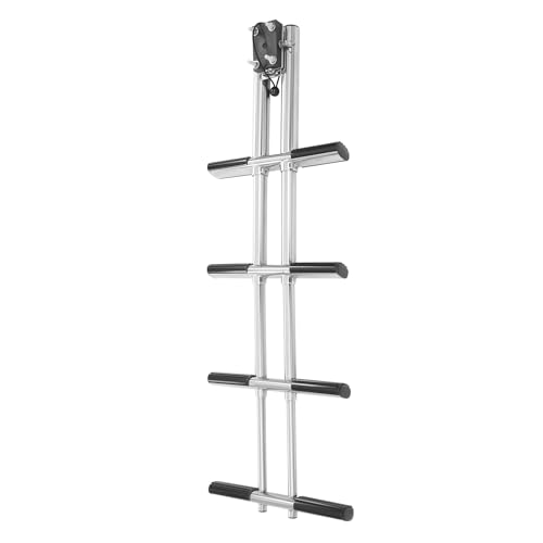 Échelle télescopique à 4 marches en acier inoxydable 304 - Pliable - Charge maximale : 408 kg - Antidérapante - Avec support pour bateau, yacht, piscine - Argenté/noir