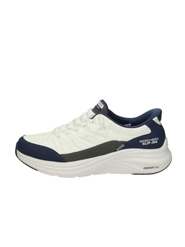 Skechers Men's Contour Foam Cozy Fit Hands Free Slip-in Sneaker,White/Navy,9.5