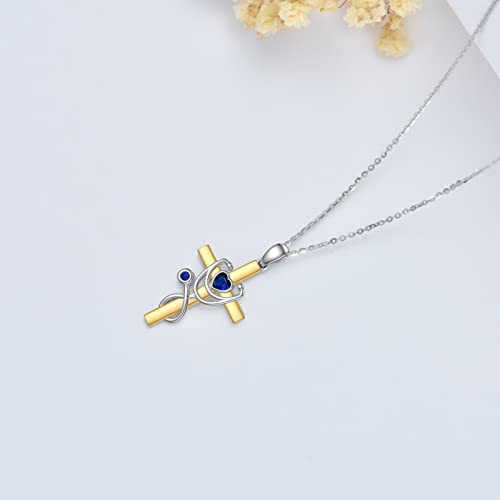SISGEM 10K Real Gold Cross Pendant Necklace for Women,White/Yellow Gold Stethoscope Heart Necklaces,Medical Jewelry for Doctor Nurse Medical Student RN Nurse Gifts,16''+2''4