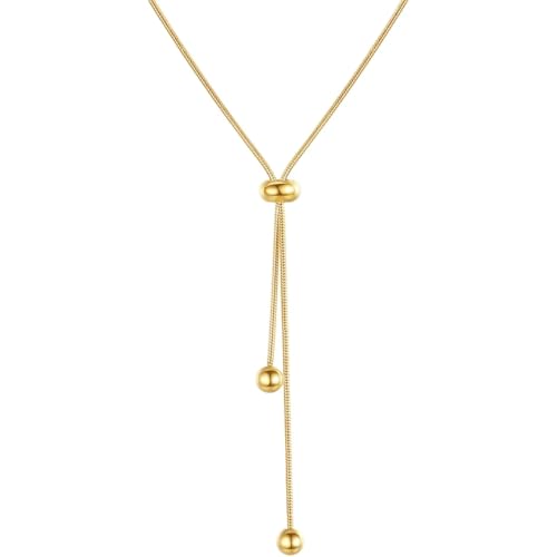 18K Gold Plated Bead Choker Necklace for Women,316L Titanium Steel Adjustable Y Necklace Trendy Jewelry Gifts for Women.