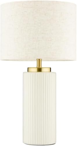 New Clara Ribbed Table Lamp Elegant & Contemporary Table lamp Ceramic Base Capped with Gold Large Circular Shade can cast a Glow About Your Space in The Evenings (Cream)