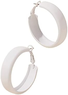 Matte Round Hoop Earrings Large Retro Neon Color Circle Earrings Multicolor Pierced Classic Lightweight Loops for Women Girl Party Jewelry-white