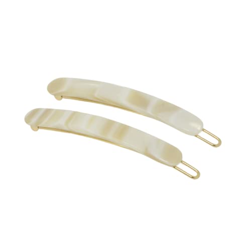 French Amie Rounded Oblong Small 2.5" Cellulose Acetate Set Of 2 Hair Clips Strong Hold No Slip Grip Side Slide-In Barrette Clip Women Hair Accessories, Made In France (Cream Ivory) #TOP25