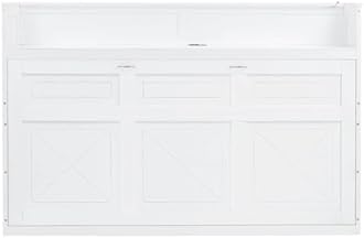 SOFTSEA Twin XL Size Horizontal Murphy Bed, Hideaway Wall Bed with Desk, Storage Shelves, LED Light & USB Ports, Space-Saving Foldable Cabinet Bed Frame for Guest Room, Bedroom, Office, White