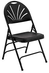 National Public Seating 1110 Polyfold Fan Back Triple Brace Double Hinge Folding Chair Black with Black Frame- Set of 4