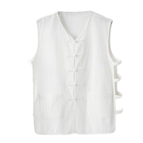 Men's Summer Linen Waistcoat Lightweight Button Down V Neck Vest Side Cutout Tops Beach Vacation Cover Up with Pocket