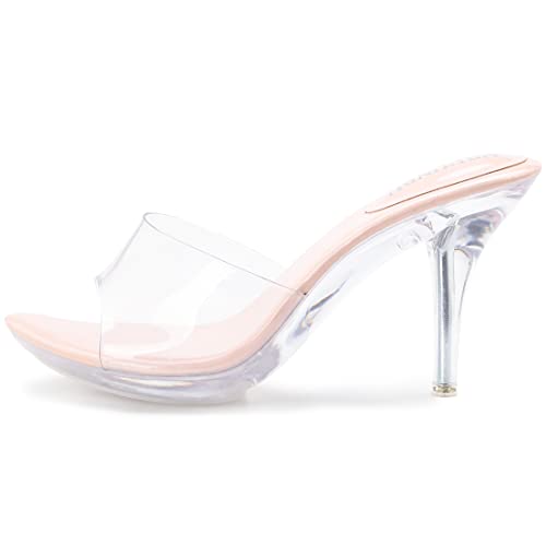 Image of NBUUNBU Silver Clear Heels For Women Dress Shoes Transparent Strap Sexy Stilletos Heels Open Toe High Silver Heeled Sandals Pump Mules