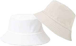 Unisex Cotton Bucket Hat Reversible Summer Sun Hat Fisherman Fishing Cap for Men Women Teens Both Sides Wear White Apricot
