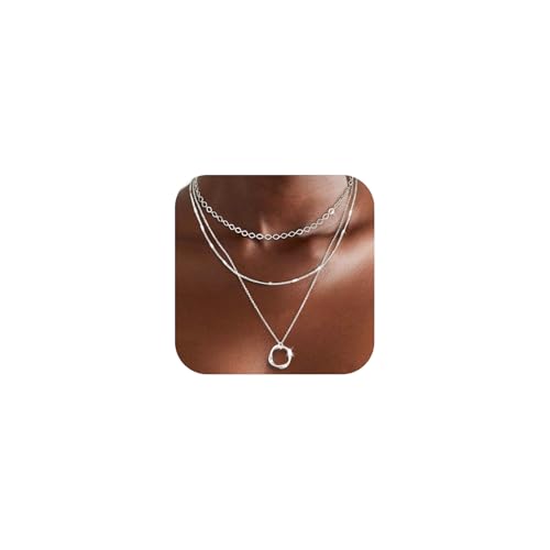 Gold Silver Layered Necklaces for Women Trendy, Dainty 925 Sterling Silver Chain Necklace Stack for Women Layering Circle Pendant Choker Necklaces Set Non Tarnish Jewelry Gifts for Teens