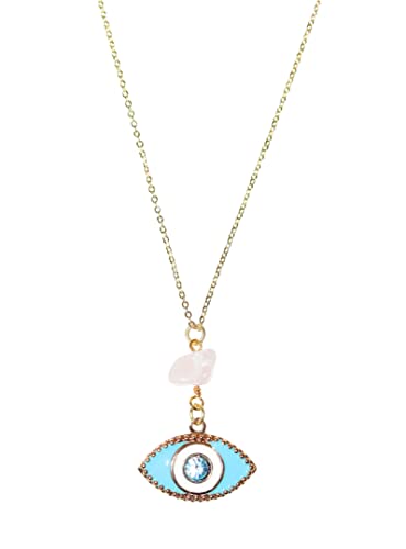 Evil Eye Pendant Necklace With Rose Quartz Chip 16