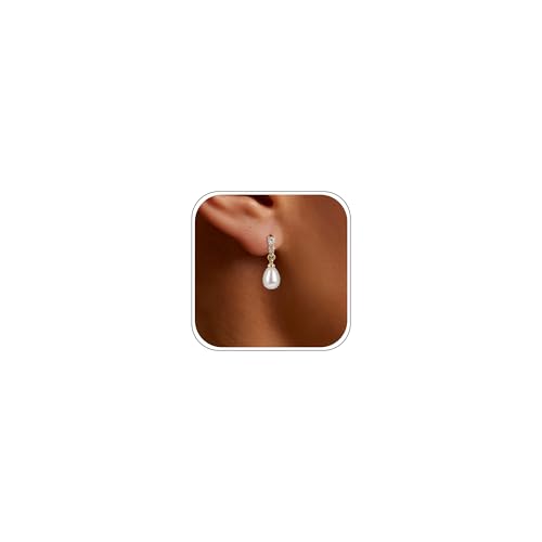 Pearl Earrings for Women 14k Gold Plated Trendy Diamond Pearl Drop Earrings Hypoallergenic Dainty Bridal Gifts Wedding jewelry for Women