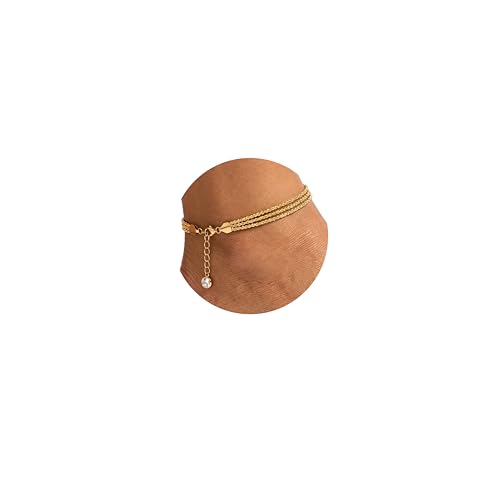 Image of Dainty Gold Shell Pearl Charm Ankle Bracelet for Women Trendy non-Tarnish Adjustable Anklet Summer Beach Fashion Jewelry Gift