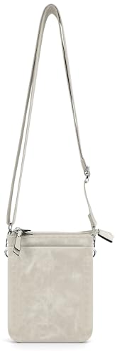 irisaa Bandolera para mujer, funda para teléfono móvil con correa ajustable, varios compartimentos, pequeña bolsa de hombro 21 x 14 cm para el día a día y viajes, gris claro, talla única