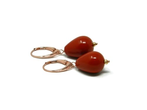 Orecchini Pendenti Donna in Pasta di Corallo Rosso Sardegna | Argento 925 Placcato Oro Rosa | Gioielli Handmade Made in Italy | Nickel Free | DodiGioielli