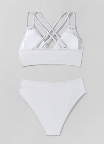 Image of Fanuerg Women's Sexy V Neck Bikini Sets Hollow Out Two Piece Swimsuits Cutout Mid Waist Bathing Suit