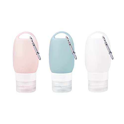 Lot de 3 flacons de voyage en silicone de 40 ml, anti-fuite et rechargeables - bouteille de désinfectant pour les mains avec crochet pour voyage et plein air (transparent, vert, rose) Cover
