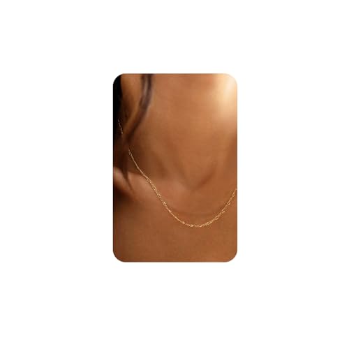 Krfy Gold Chain Necklace for Women Trendy - 925 Sterling Silver Clasp Dainty Choker Necklace 14K Gold Plated Thin Simple Figaro Chain Necklace Non Tarnish Waterproof Gold Jewelry for Women 14 inch