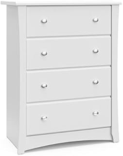 Storkcraft Crescent 4 Drawer Double Dresser (White) – Dresser for Kids Bedroom, Nursery Dresser Organizer, Chest of Drawers for Bedroom with 4 Drawers, Universal Design for Children’s Bedroom
