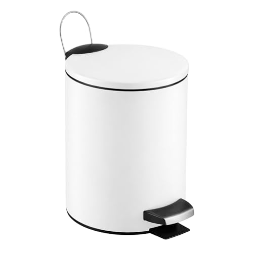 TIENDA EURASIA – Papelera de Baño Metálica 3L | Acero Inoxidable | Tapa Basculante con Pedal | 16.8x23.5 cm | Cubo de Basura Compacto, Resistente y Elegante (Blanco)