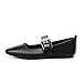MUSSHOE Mary Jane Womens Ballet Flat Shoes Adjustable Buckle Strap Square Closed Toe Black Flats Chic Casual Shoes Comfy with Latex Insole Slip On