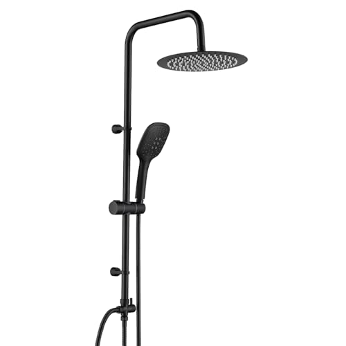 Ulytid Colonne de Douche Hydromassante Noir sans Mitigeur, Ensemble de Douche Mural en Acier Inoxydable, Muraux Réglables 35-54cm, avec Douche de tête Ronde...