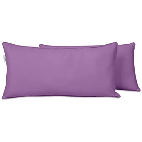 Vargottam Indoor/Outdoor Polyester Fabric Lumbar Pillow Cover, All-Weather Waterproof Rectangular Cushion Case for Patio Furniture, 16" x 24" Set of 2 -Lavender Cover