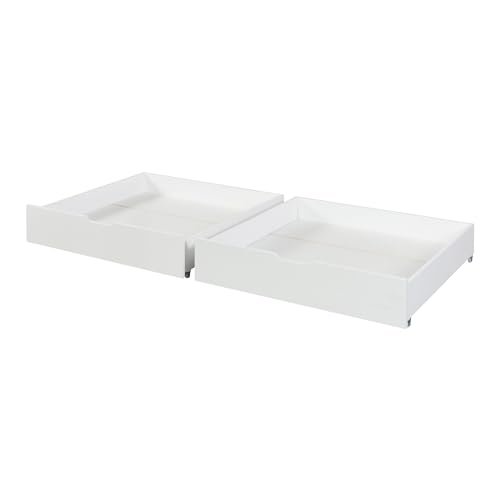 [en.casa] Almacenaje Bajo la Cama Set de 2 Cajones Debajo de la Cama con Mango y 4 Ruedas Juego de 2 Cajas Organizadoras para Mantas Juguetes Ropa Pino MDF 98x92x22 cm - Blanco - imagen 4
