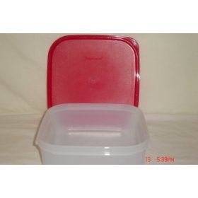 Tupperware Modular Mates Square 1 Red Seal Square Plastic Food Storage Container with Red Lid