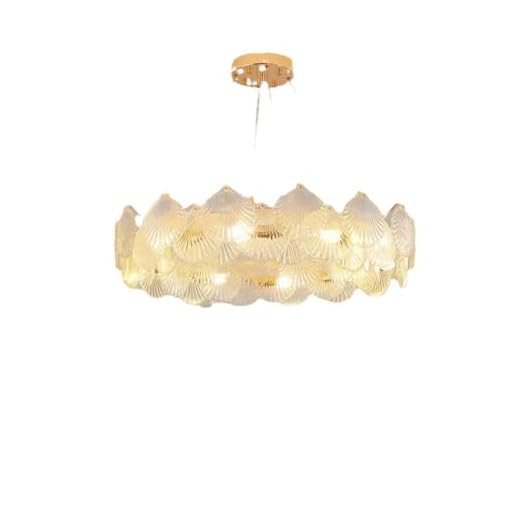 Lustres de iluminação de luxo com 5 luzes, iluminação pendente de cristal moderna, luminária de teto de metal com decoração de concha, altura ajustável para cozinha, sala de jantar, sala de