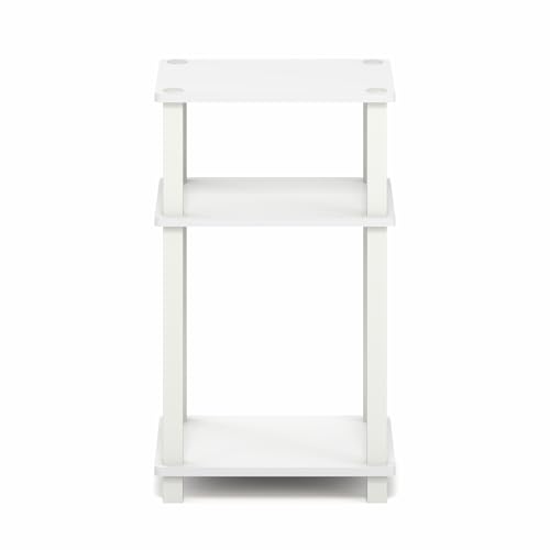 Image of Furinno JUST Side Table, 3-Tier Open Shelf End Table, Toolless Assembly Night Stand, Bedside Table with Square Tube, for Living Room, Bedroom, White