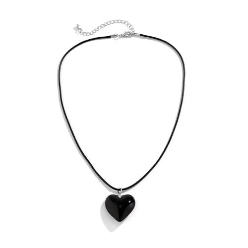 Fuqimanman2020 Y2K Big Heart Pendant Necklace Chunky Glass Puffy Heart Necklace Trendy Jewelry for Women