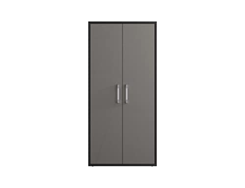 Image of Manhattan Comfort Eiffel 73.43 inch Tall Garage Cabinet with 4 Adjustable Shelves, Soft Close Doors and Stainless Steel Legs, Wooden Storage for Kitchen Pantry, Office, Laundry and Shop, Grey