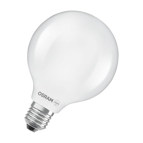 Osram LED-Lampe in klassischer Globeform, mit dekorativem LED-Filament im Frosted Design, Energieeffizienzklasse A, E27, 7.2 W, 2452 lm, 4000 K, kaltweiß. Ohne Aufwärmen, sofort 100% Licht.