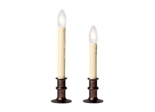 Image of Battery Operated LED Window Candles with Streetside Brightness Dual LED Bulb with Daily Timer and Adjustable Height (Bronze)