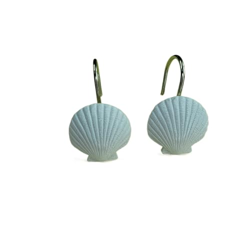 Twofish Home White Sea Shell Shower Curtain Hooks Anti Rust Shower Curtain Hooks Decorative Resin White Sea Shell Shower Curtain Rings Set of 12