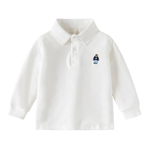 ポロシャツ キッズ 男の子 長袖 襟付き poloシャツ 子供 ボーイズ ガールズ Tシャツ 綿混 スクール トップス ライン ボーダー カットソー ベビー服 男児 女児 幼児 子供服 小学生 通園通学 フォーマル アウトドア(A-ホワイト/140)