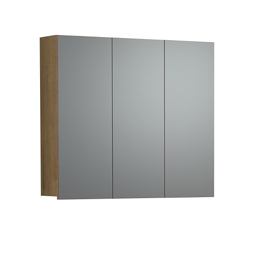 trendteam smart living - PureBliss - Spiegelschrank - Evoke Eiche - Rillenoptik - 9 Fächern + 6 Einlegeböden - (BxHxT) 90 x 80 x 20cm - mittlere Tür Links und rechts montierbar