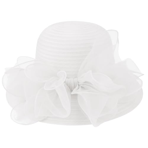 Image of DRESHOW Lady Derby Dress Church Bowler Cloche Hat Bowknot Organza Bridal Cap for Wedding