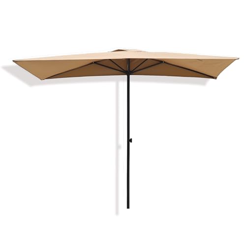 Adjustable Half Parasol 250x130cm, Rectangle Patio Umbrella with Steel Frame for Garden, Balcony, Market - Natural Color, UV Protection & Wind Resistant