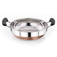 Pure Stainless Steel with Copper Bottom kadai ( Size-4 ) 12 inches